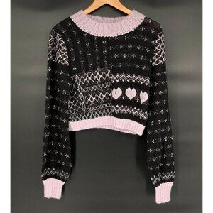 Free People Women's Snow Globe Pullover Sweater S Onyx Alpaca Blend Cropped Boho